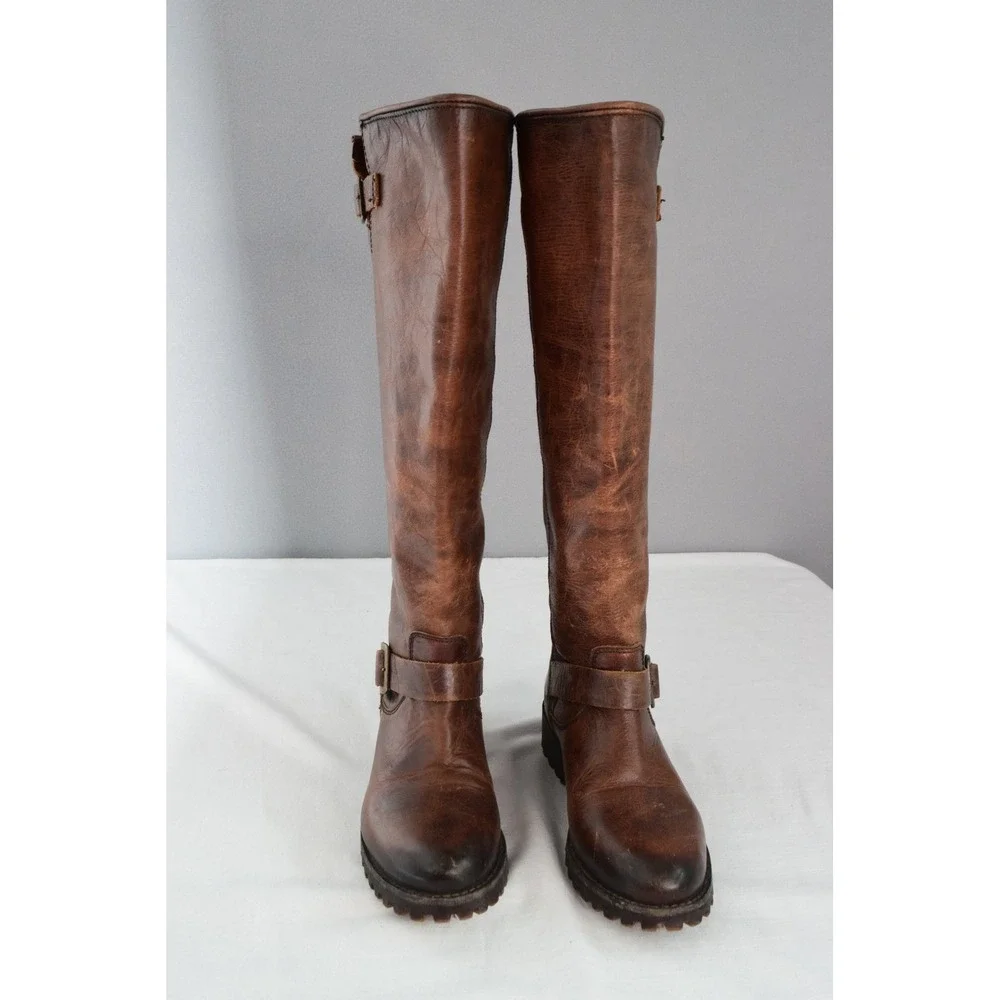 Freebird Bettle Leather Knee High Boots 6 Battle Brown Riding Motorcycle